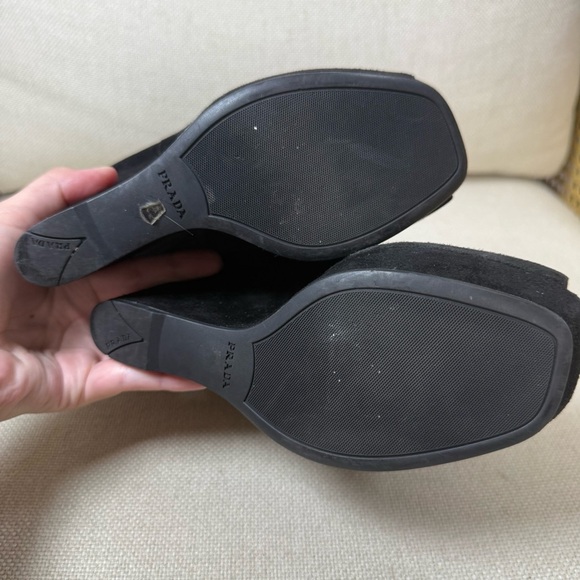 Prada Suede Peep Toe Ankle Boot Wedges - Picture 5 of 11